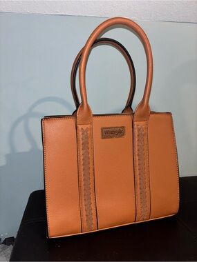 Wrangler Cognac Brown Structured Tote with Braided Trim